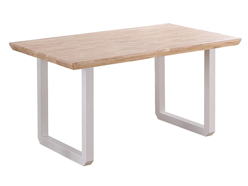 Table à manger rectangulaire en bois coloris chêne nordique pieds blanc - longueur 150 x profondeur 90 x hauteur 77 cm