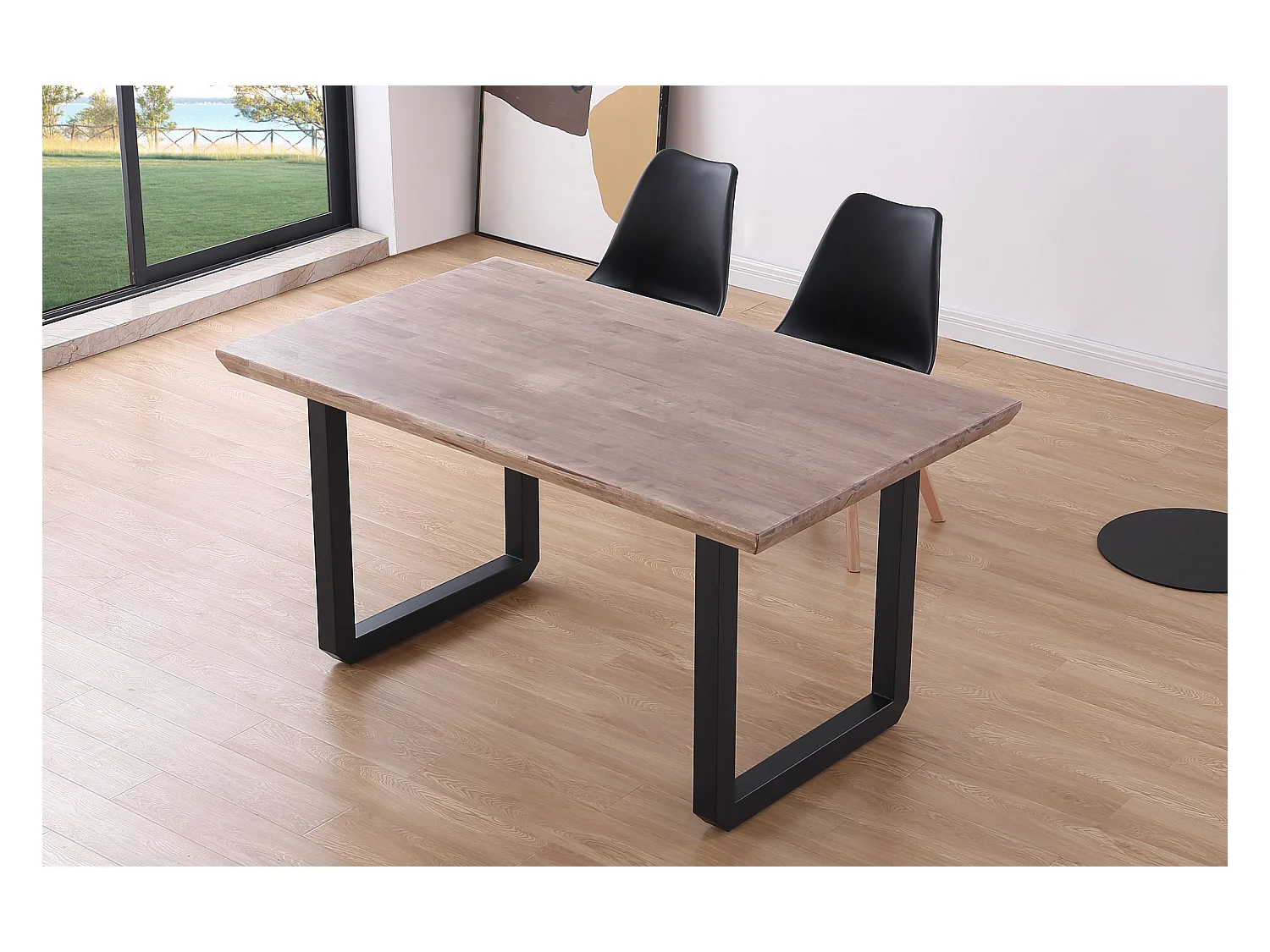 Table à manger rectangulaire en bois coloris chêne miel pieds noir - longueur 150 x profondeur 90 x hauteur 77 cm