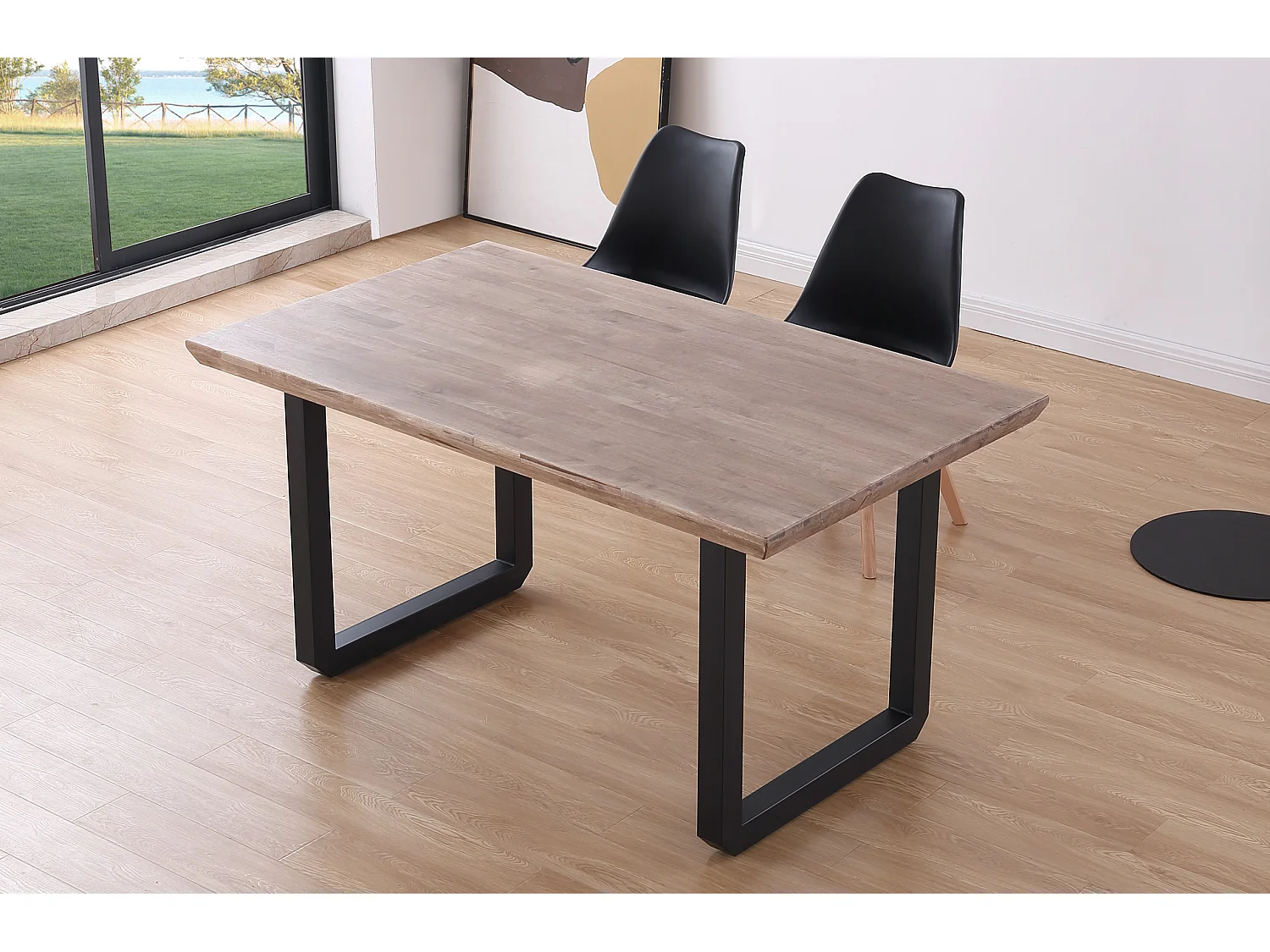 Table à manger rectangulaire en bois coloris chêne miel pieds noir - longueur 150 x profondeur 90 x hauteur 77 cm