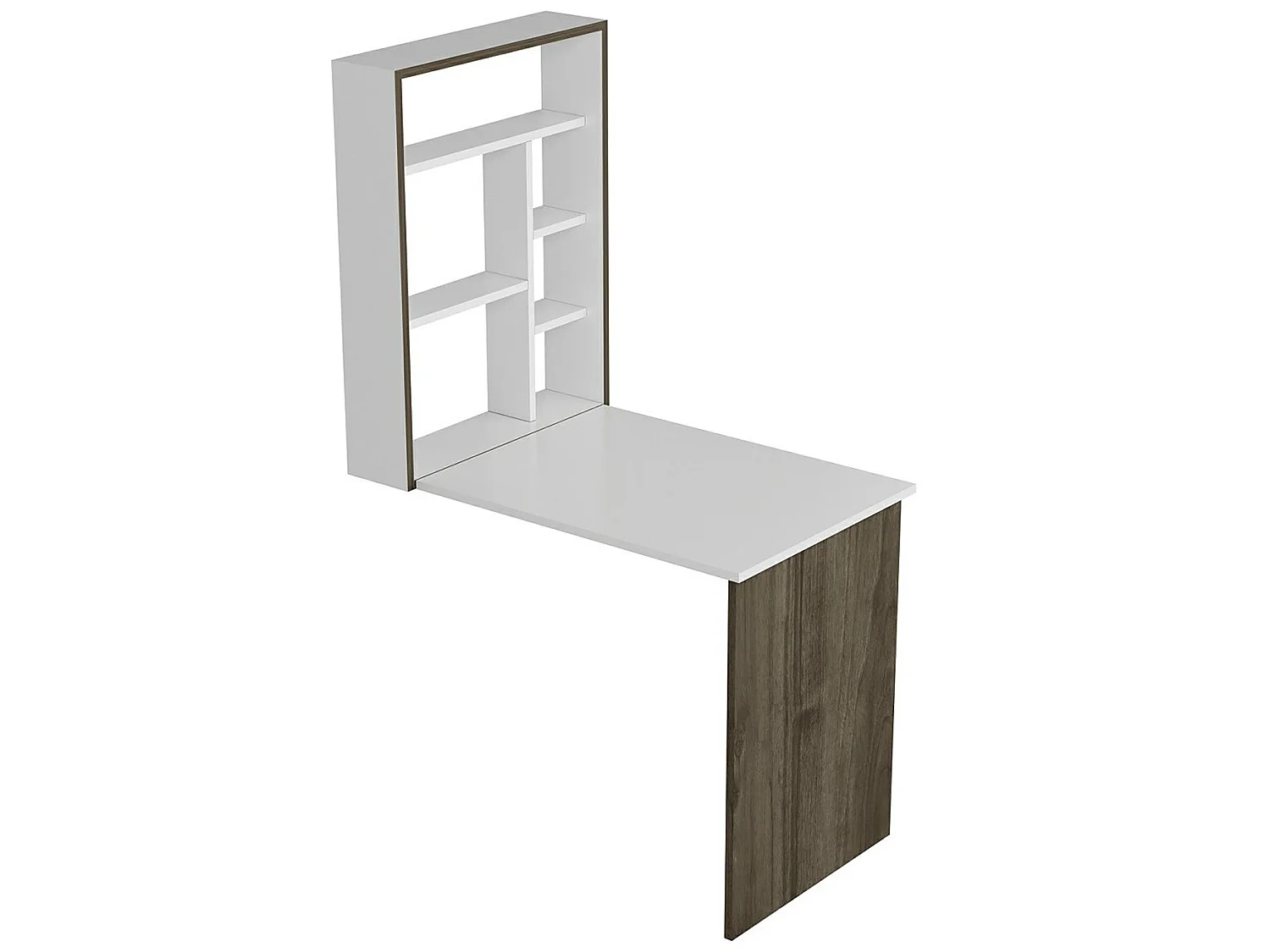 Bureau mural Greve rabattable avec étagère intégrée 82 x 62 x 16 cm blanc / effet noyer [en.casa]