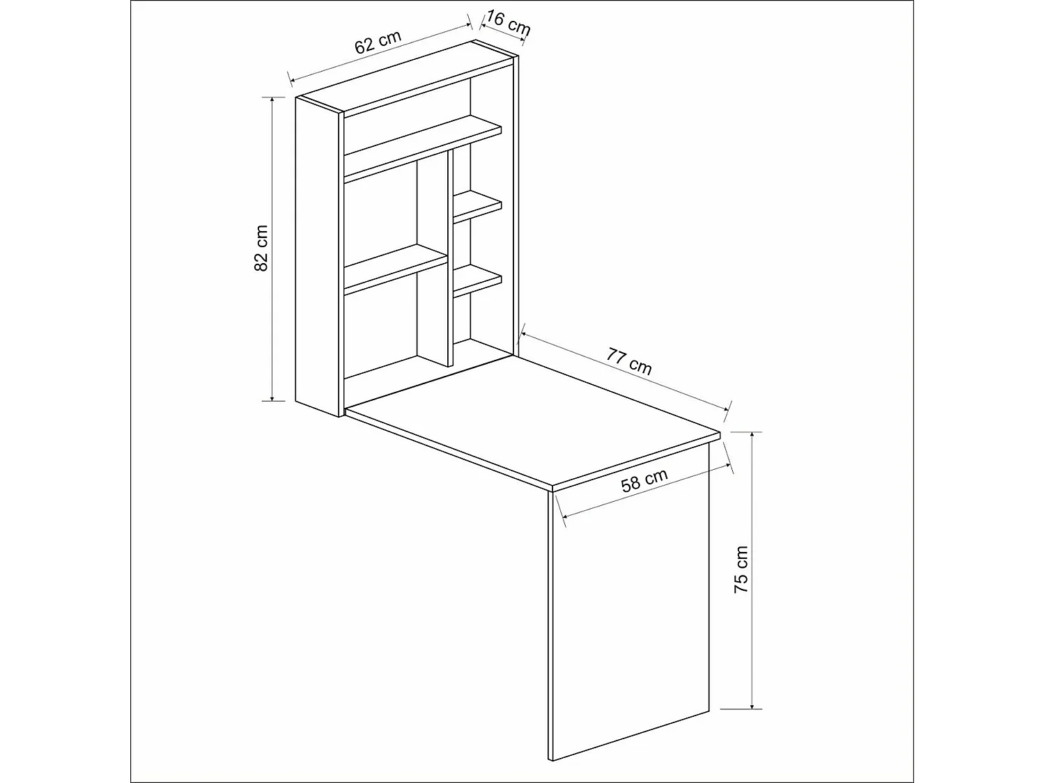 Bureau mural Greve rabattable avec étagère intégrée 82 x 62 x 16 cm blanc / effet noyer [en.casa]