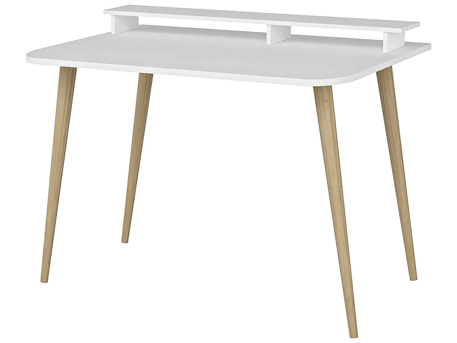 Bureau Östhammar avec réhausseur d'écran 73,8 x 90 x 60 cm blanc / naturel [en.casa]