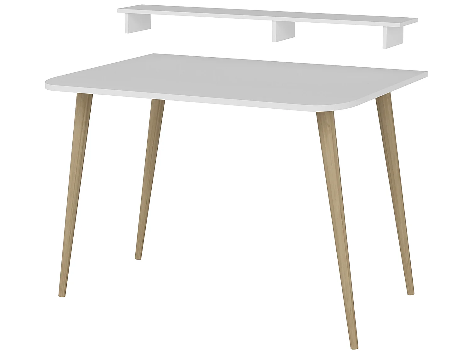 Bureau Östhammar avec réhausseur d'écran 73,8 x 90 x 60 cm blanc / naturel [en.casa]