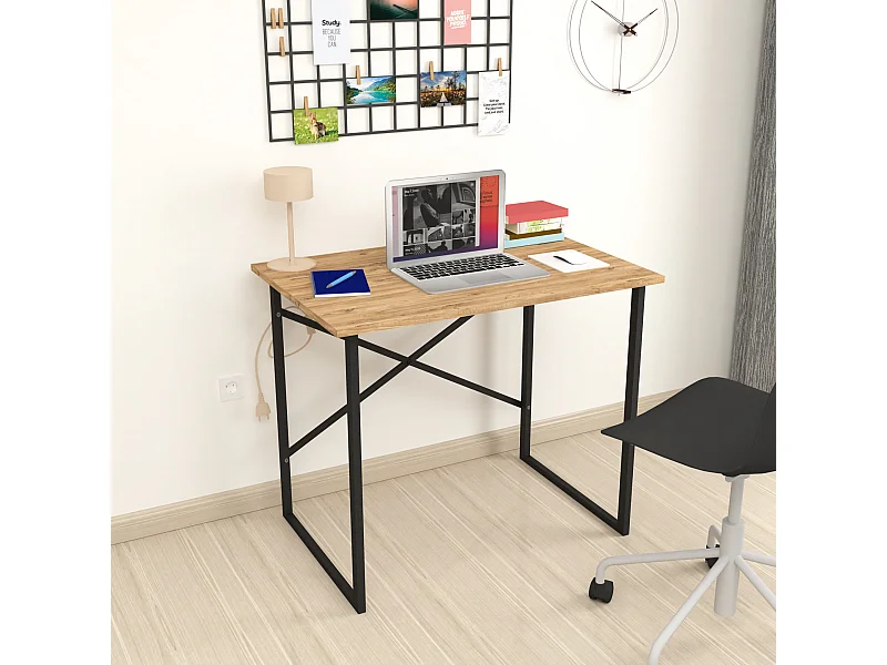 Bureau Tjeldsund 75 x 90 x 60 cm effet chêne / anthracite  [en.casa]