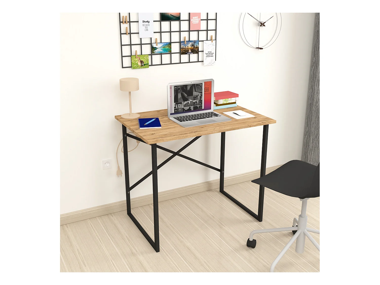 Bureau Tjeldsund 75 x 90 x 60 cm effet chêne / anthracite  [en.casa]