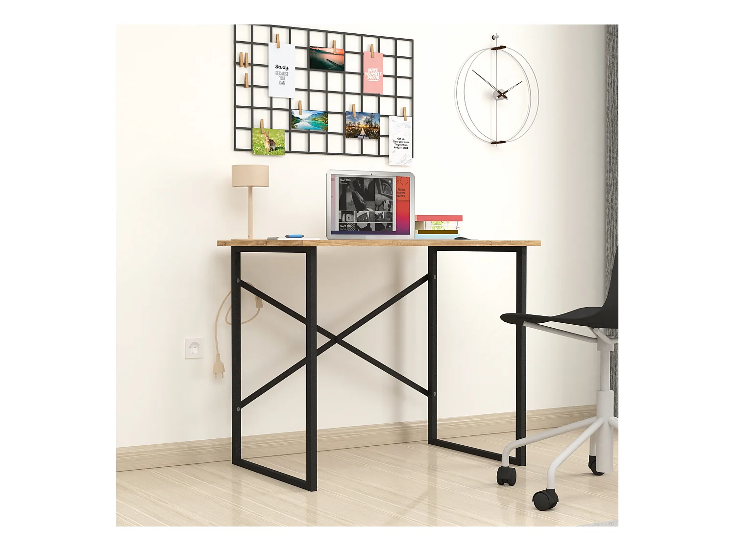 Bureau Tjeldsund 75 x 90 x 60 cm effet chêne / anthracite  [en.casa]