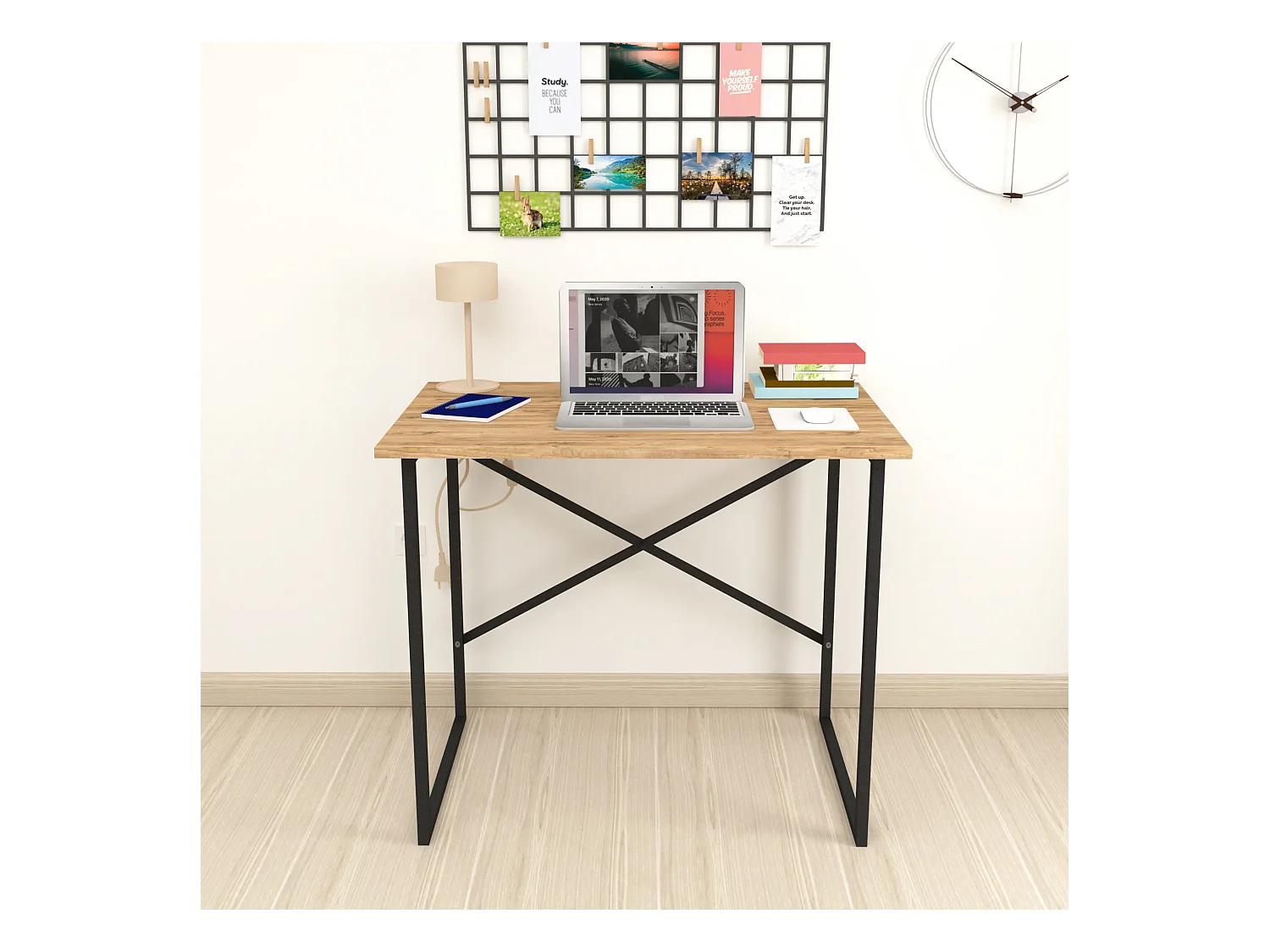 Bureau Tjeldsund 75 x 90 x 60 cm effet chêne / anthracite  [en.casa]