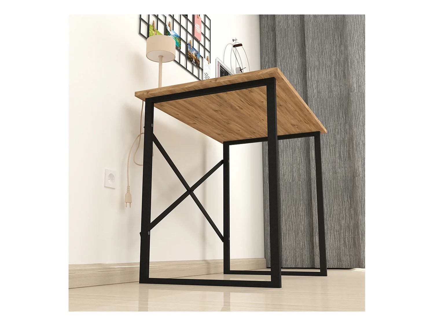 Bureau Tjeldsund 75 x 90 x 60 cm effet chêne / anthracite  [en.casa]