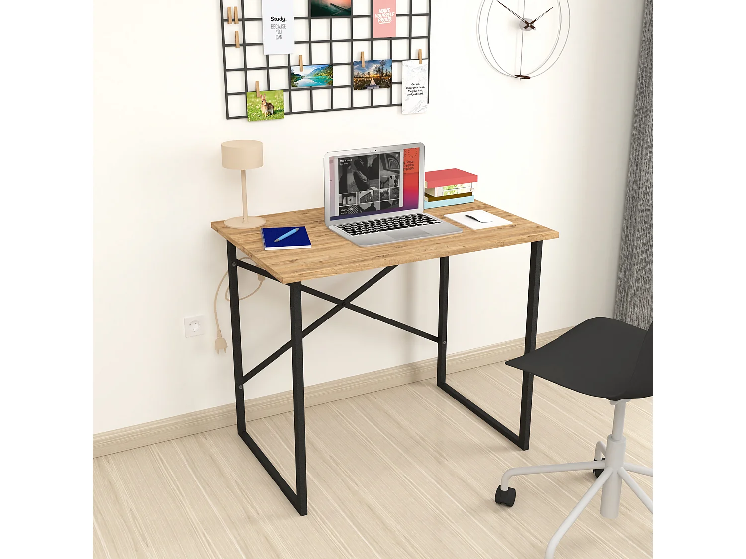 Bureau Tjeldsund 75 x 90 x 60 cm effet chêne / anthracite  [en.casa]