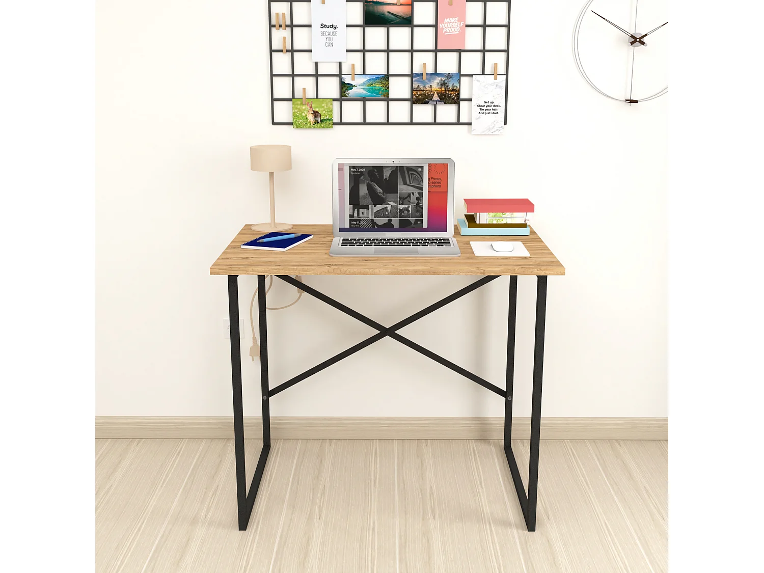 Bureau Tjeldsund 75 x 90 x 60 cm effet chêne / anthracite  [en.casa]