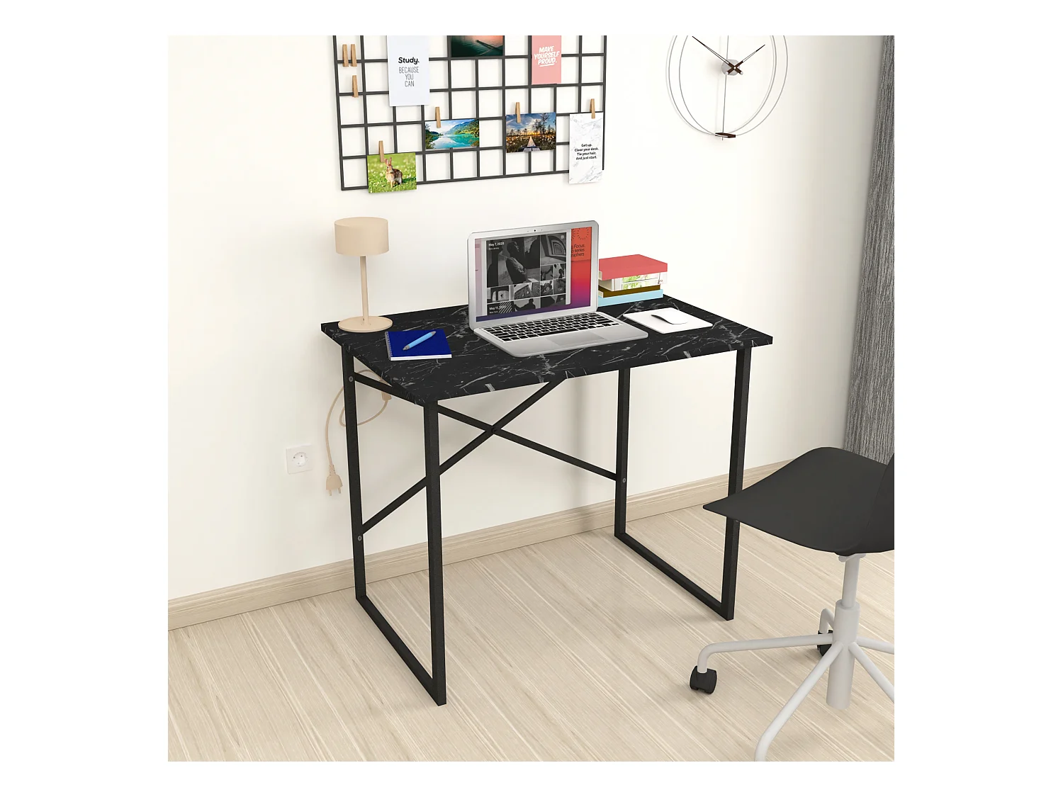Bureau Tjeldsund 75 x 90 x 60 cm marbre noir / anthracite  [en.casa]