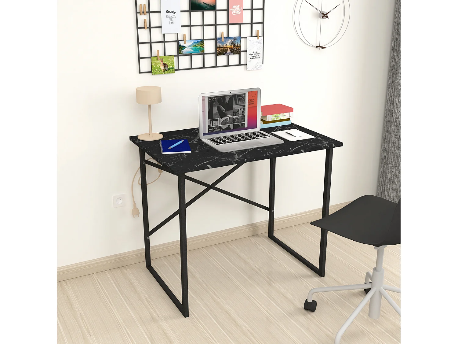 Bureau Tjeldsund 75 x 90 x 60 cm marbre noir / anthracite  [en.casa]