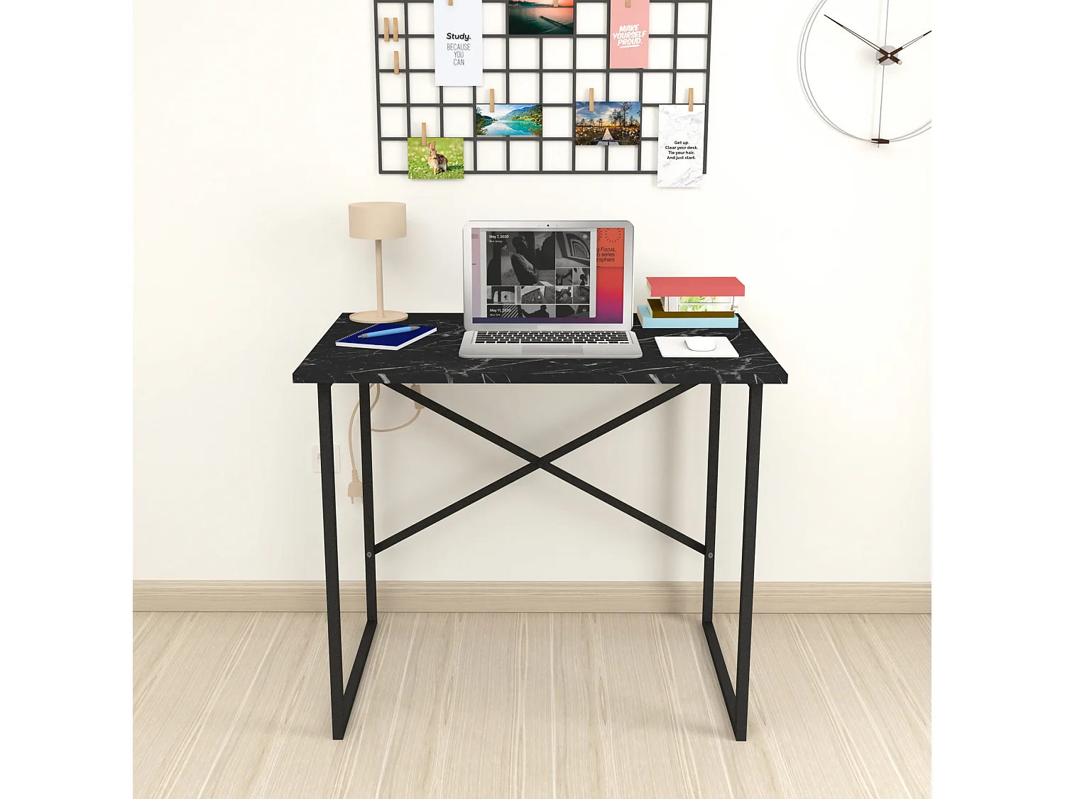 Bureau Tjeldsund 75 x 90 x 60 cm marbre noir / anthracite  [en.casa]