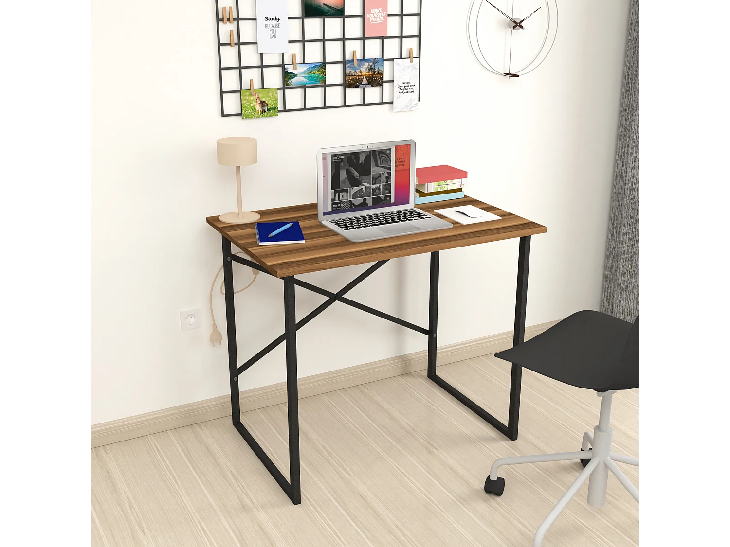 Bureau Tjeldsund 75 x 90 x 60 cm effet noyer / anthracite  [en.casa]