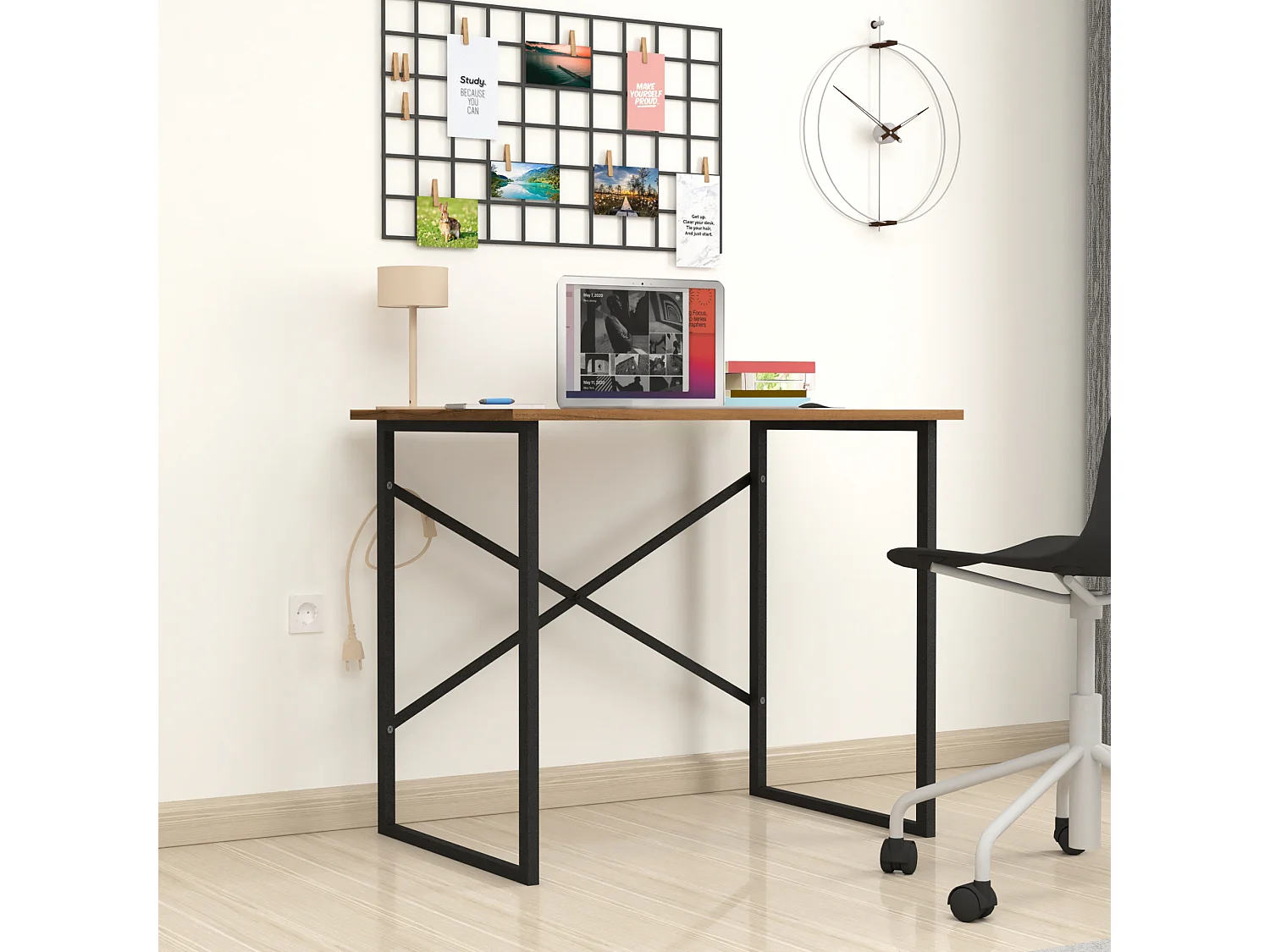 Bureau Tjeldsund 75 x 90 x 60 cm effet noyer / anthracite  [en.casa]