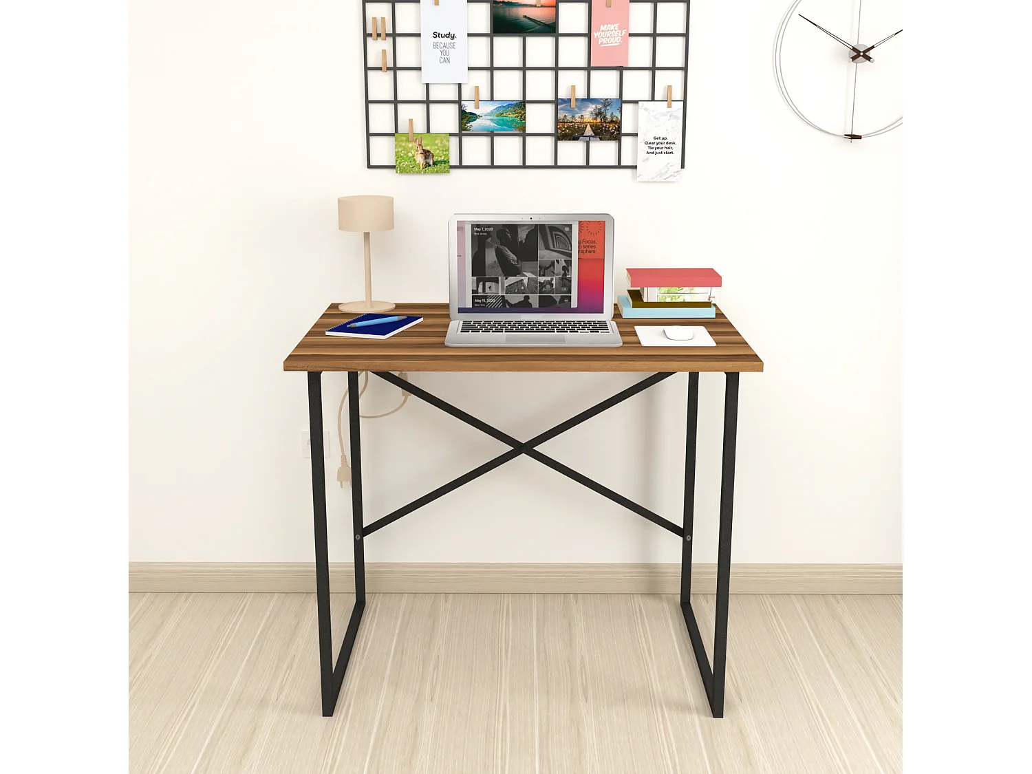 Bureau Tjeldsund 75 x 90 x 60 cm effet noyer / anthracite  [en.casa]