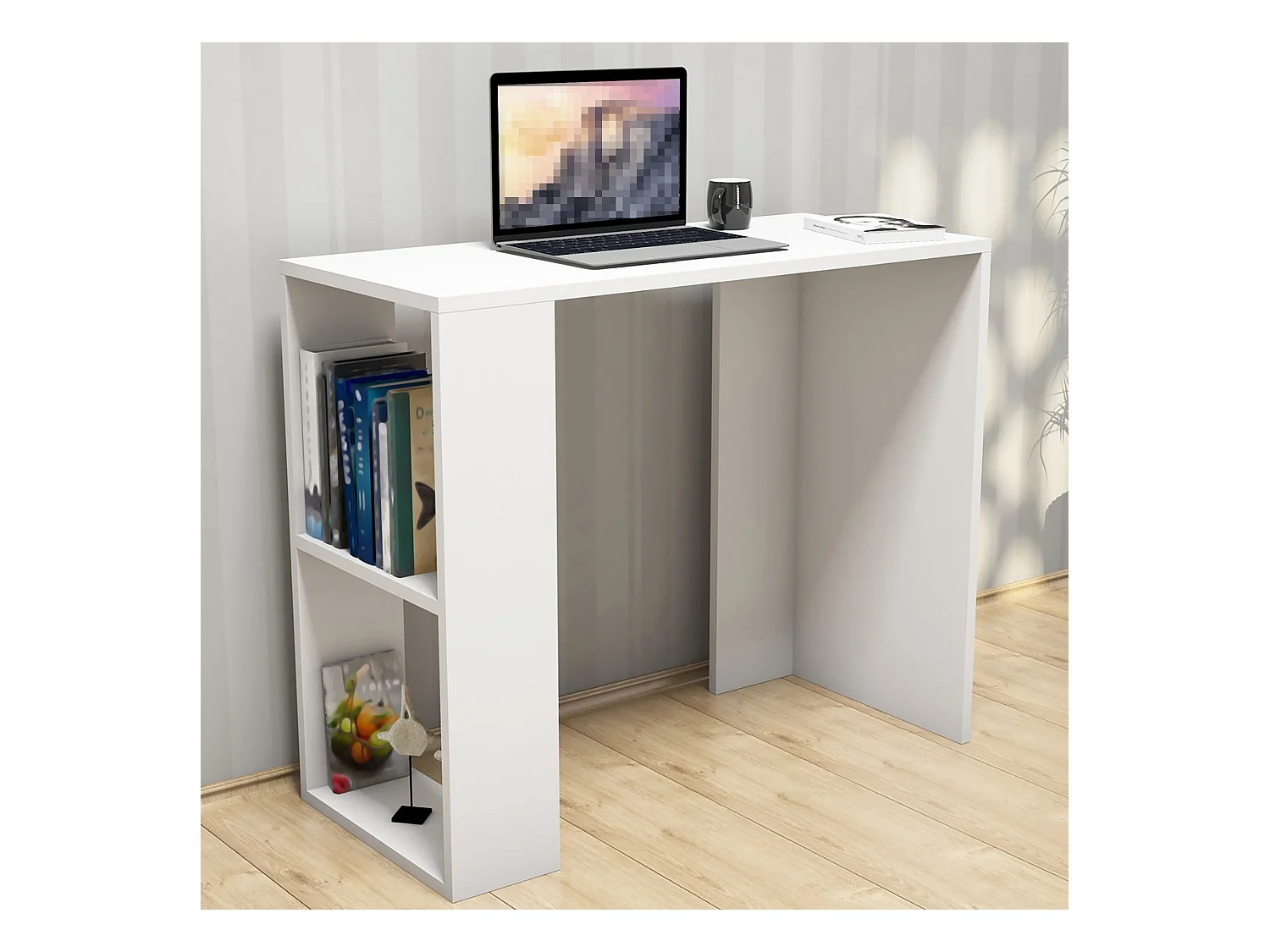 Bureau Aars avec étagère intégrée 75 x 90 x 40 cm blanc [en.casa]