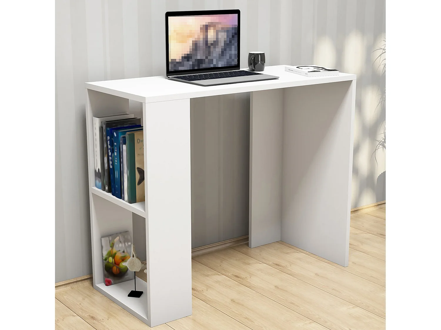 Bureau Aars avec étagère intégrée 75 x 90 x 40 cm blanc [en.casa]