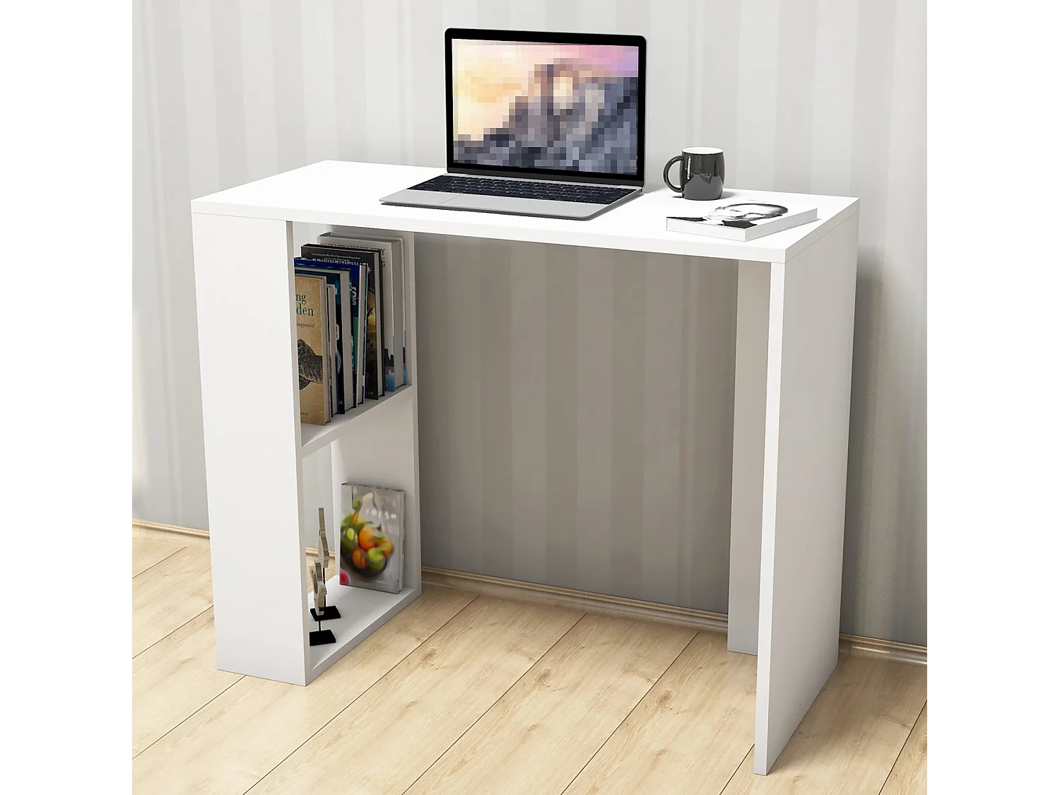 Bureau Aars avec étagère intégrée 75 x 90 x 40 cm blanc [en.casa]