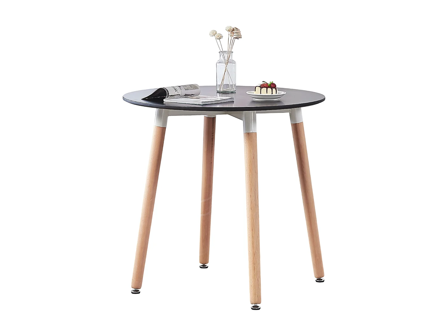 LORENZO HALO - Ensemble Salle à Manger - Table Noire Ronde + 4 Chaises Scandinaves Grises