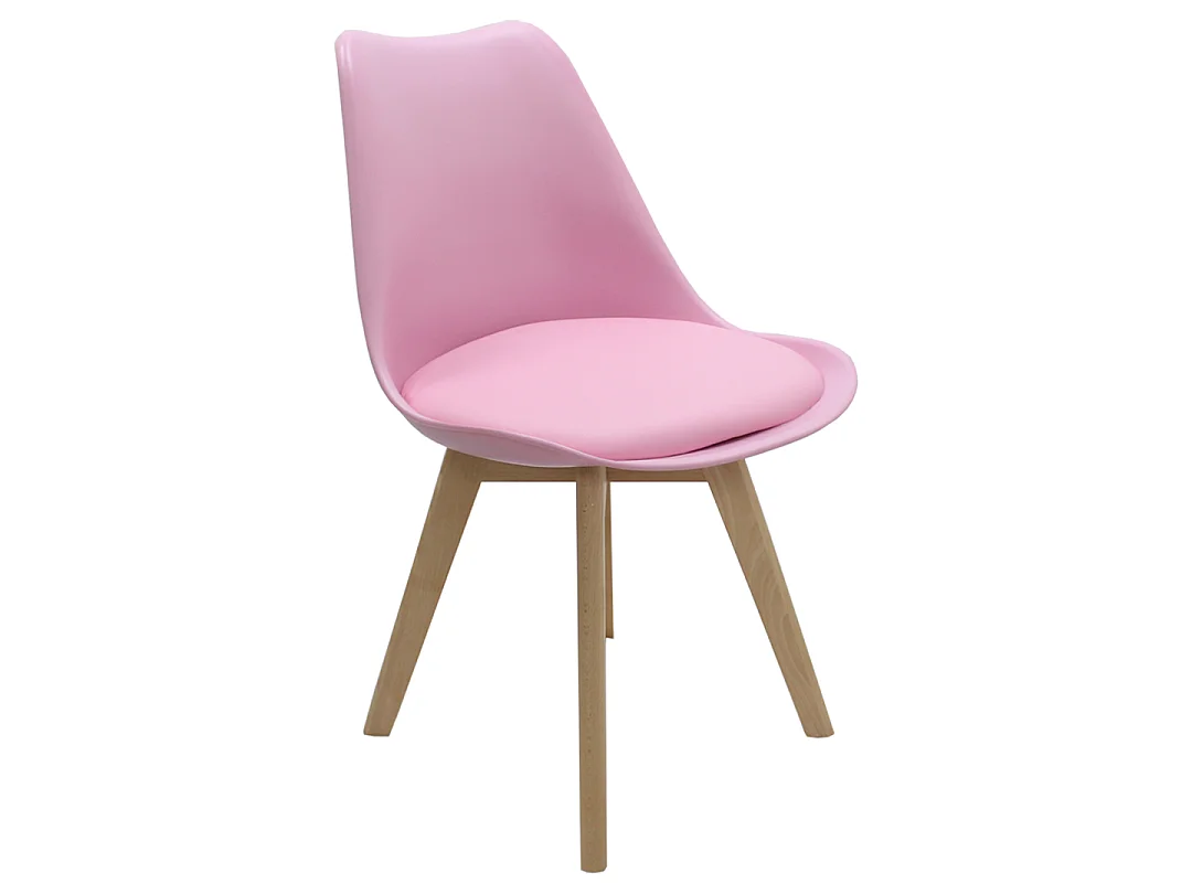 LORENZO HALO - Ensemble Salle à Manger - Table Ronde Effet Chêne + 4 Chaises Scandinaves Roses