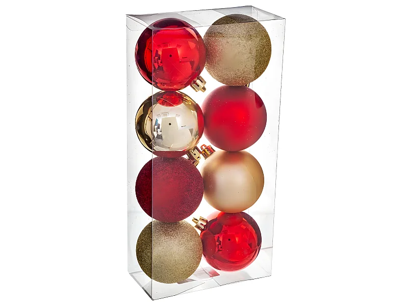 Déco de sapin Lot de 8 Boules de Noël D 7 cm - Rouge et Or