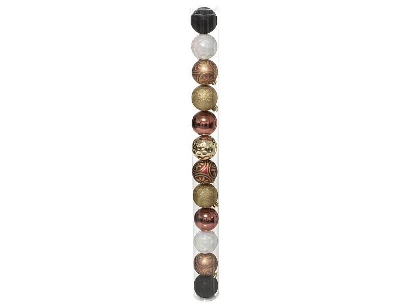 Déco de sapin Lot de 12 Boules de Noël D 6 cm - Noir Orange et Champagne