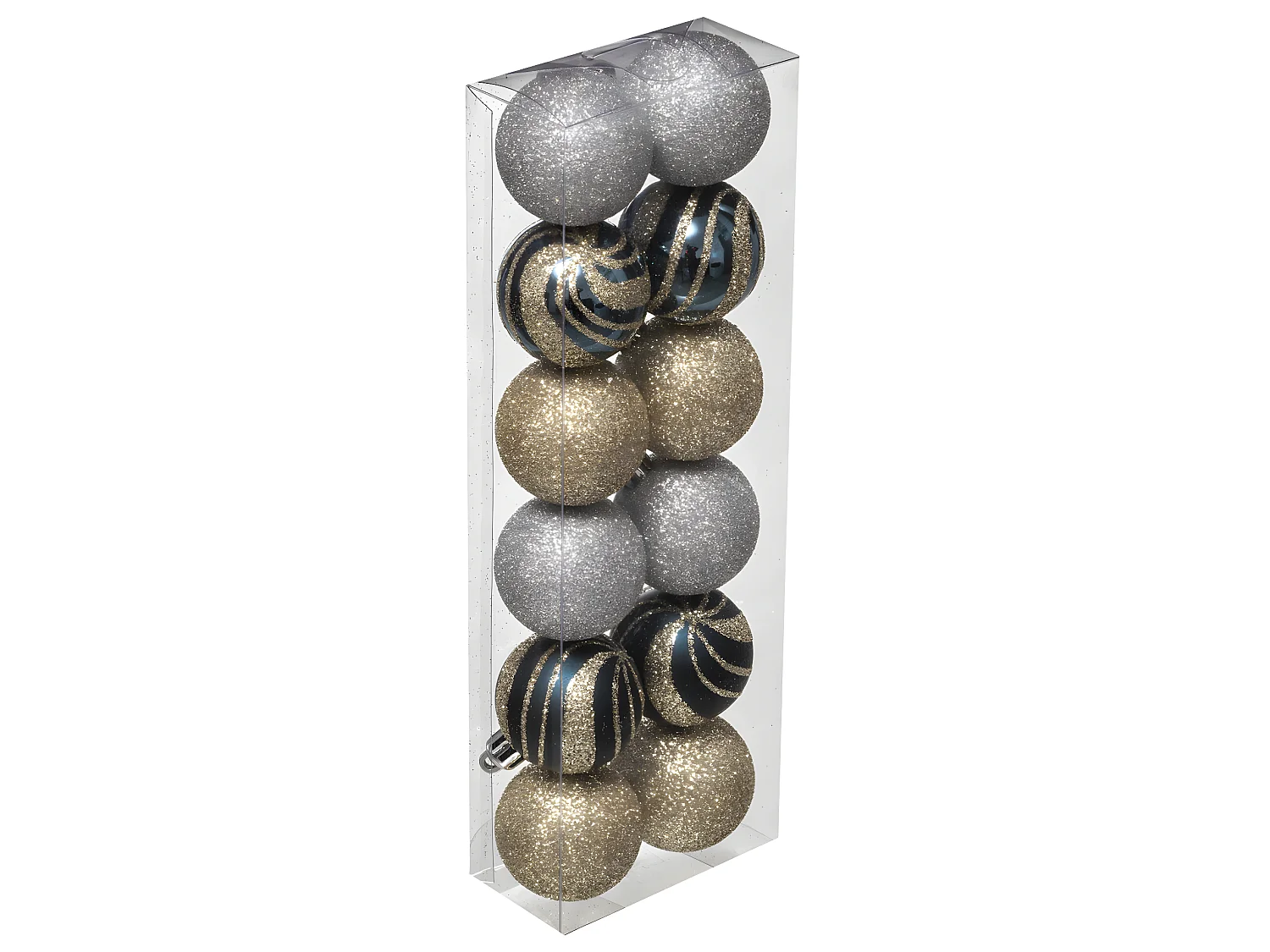 Déco de sapin Lot de 12 Boules de Noël D 4 cm - Champagne Bleu et Argent