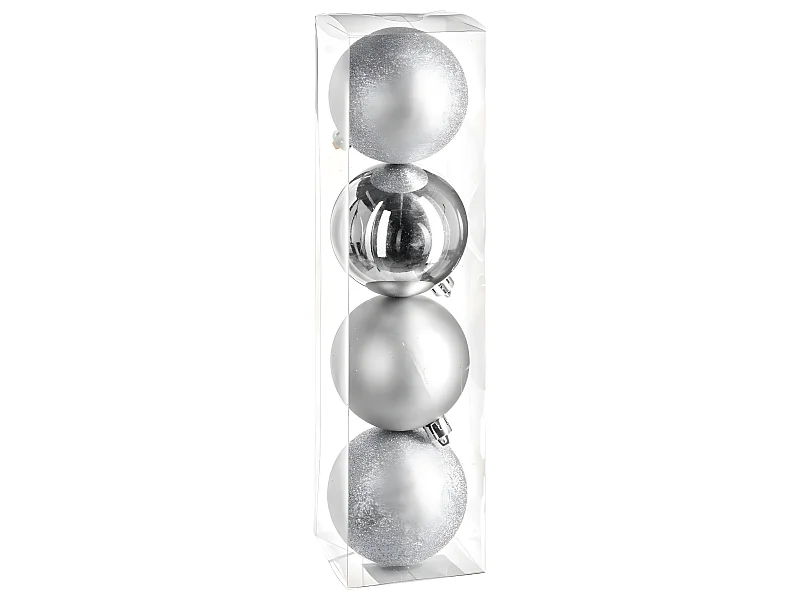 Déco de sapin Lot de 4 Boules de Noël D 8 cm - Argent