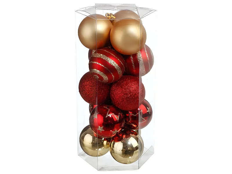 Déco de sapin Lot de 15 Boules de Noël D 5 cm - Rouge et Champagne
