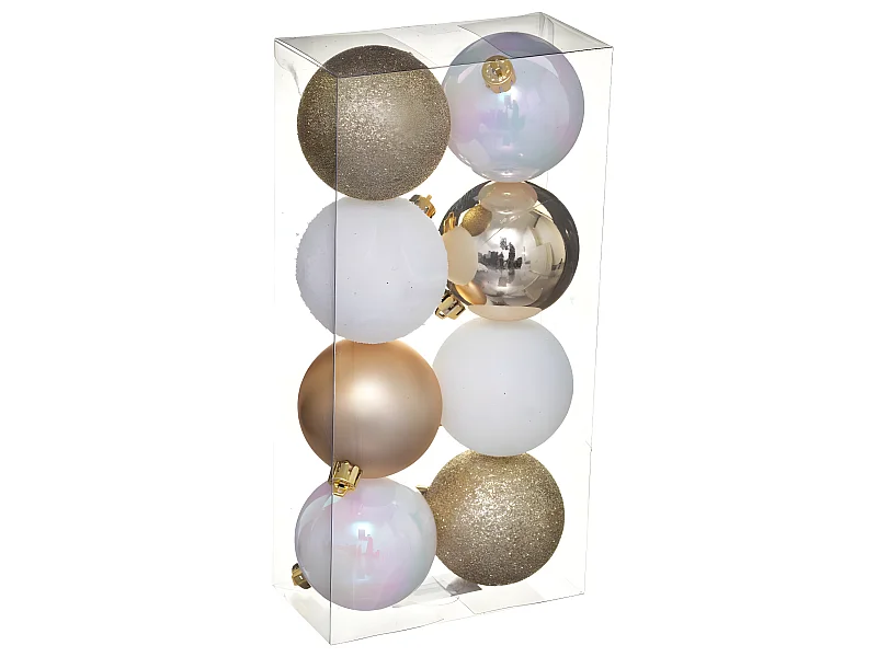 Déco de sapin Lot de 8 Boules de Noël D 7 cm - Or et Blanc