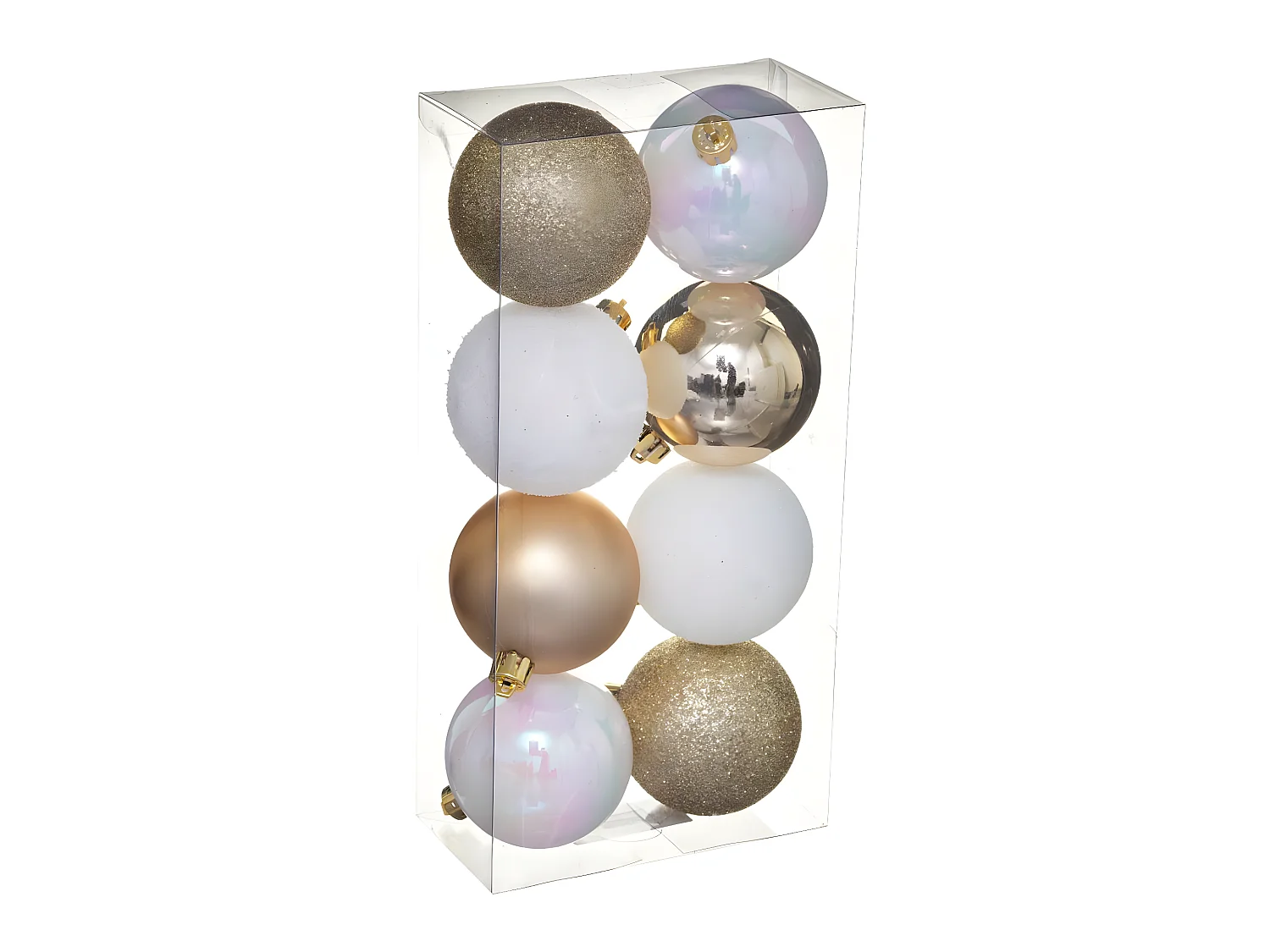 Déco de sapin Lot de 8 Boules de Noël D 7 cm - Or et Blanc