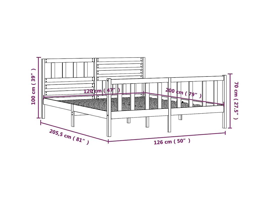 Struttura letto senza materasso in legno massello bianco 120x200 cm