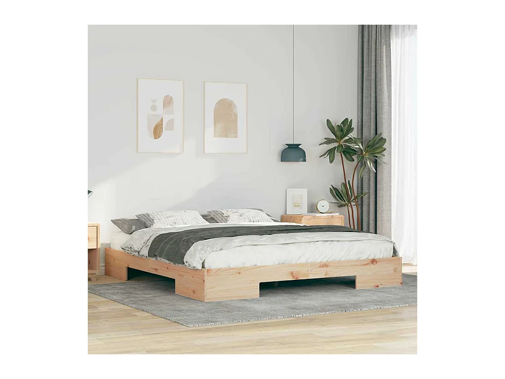 Verhoogd bedframe bruin 200 x 200 cm massief grenenhout