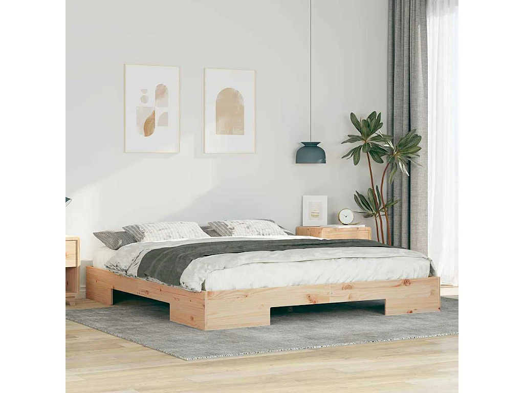 Cadre de lit surélevé Marron 200 x 200 cm Bois massif en pin