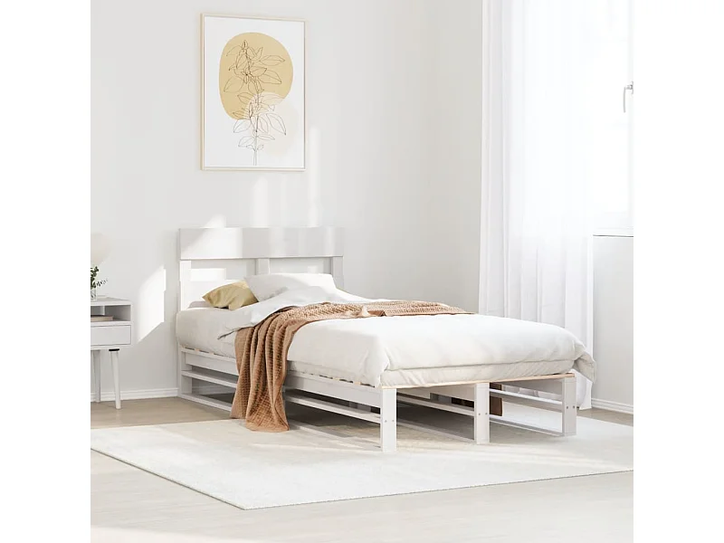 Struttura letto senza materasso bianco 100x200 cm in legno massello di pino