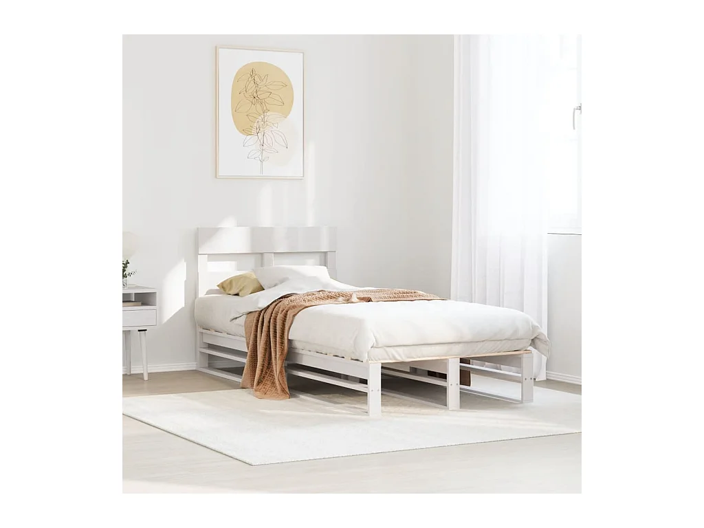 Struttura letto senza materasso bianco 100x200 cm in legno massello di pino