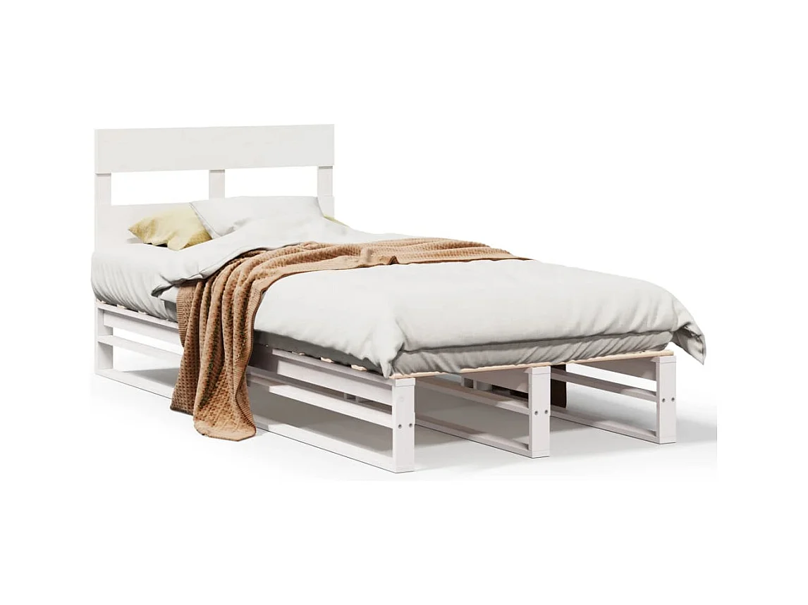 Struttura letto senza materasso bianco 100x200 cm in legno massello di pino