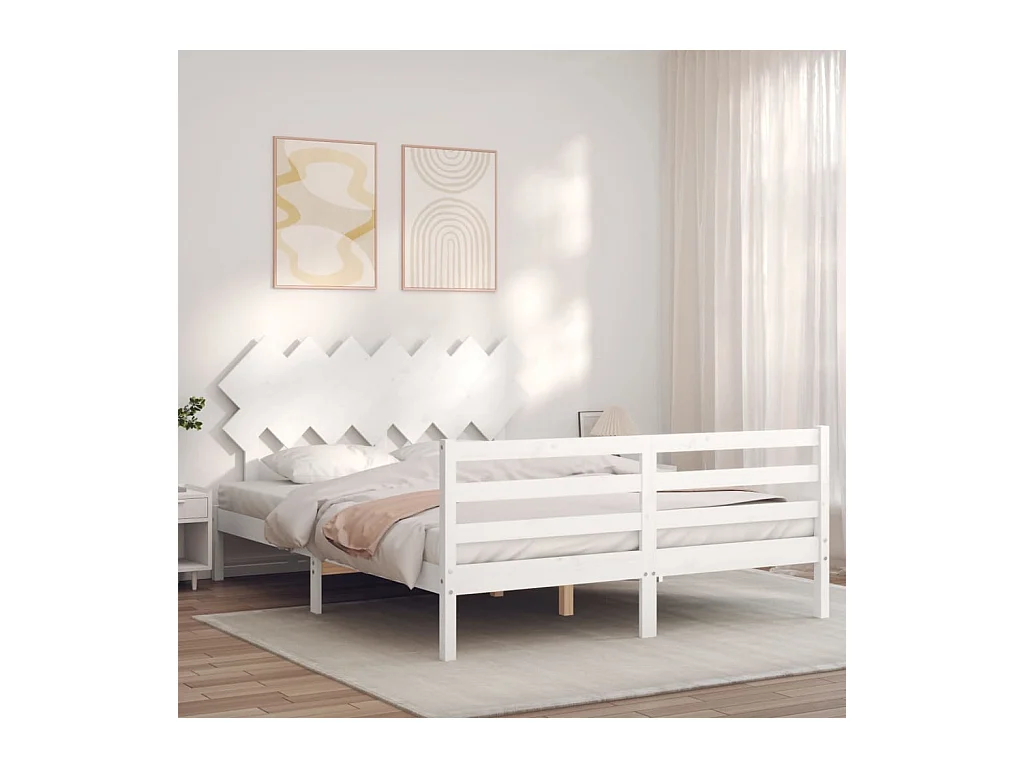 Estructura de cama sin colchón blanco 140x190 cm madera maciza