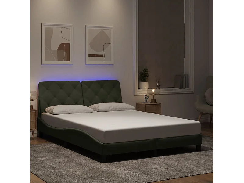 Bedframe met LED zonder matras lichtgrijs 140x190cm fluweel