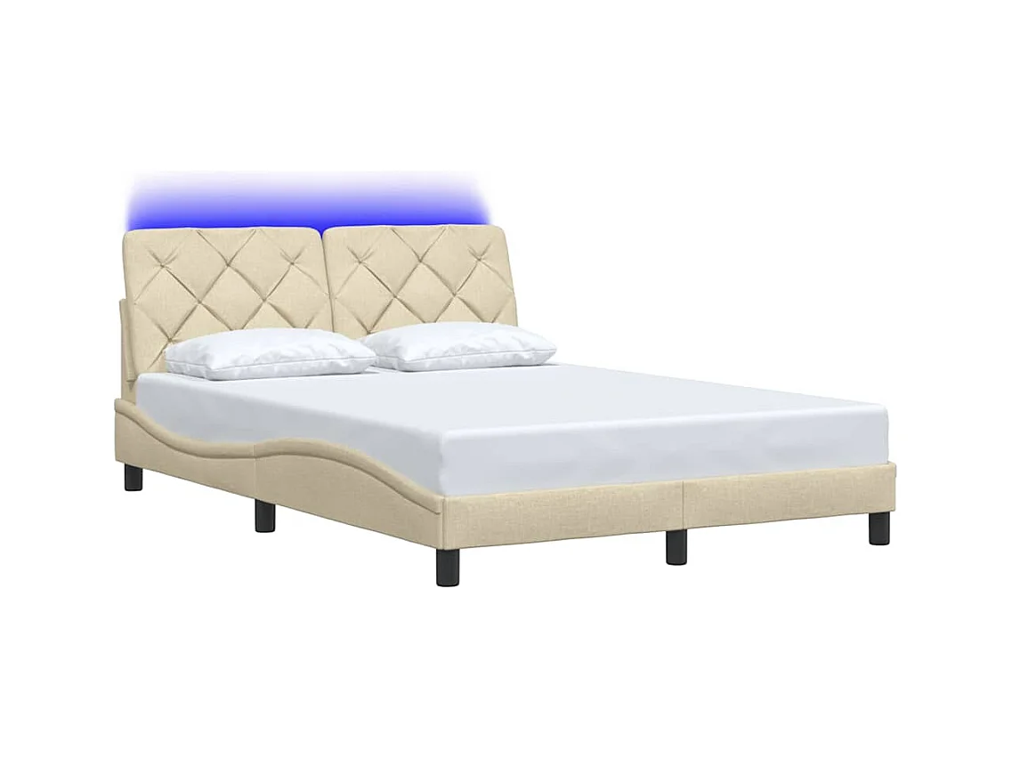 Bedframe met LED zonder matras crème 140x200 cm stof