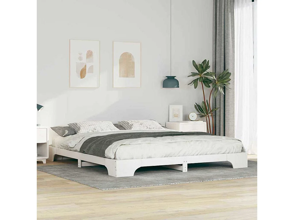 Verhoogd bedframe Wit 180 x 220 cm Massief grenenhout