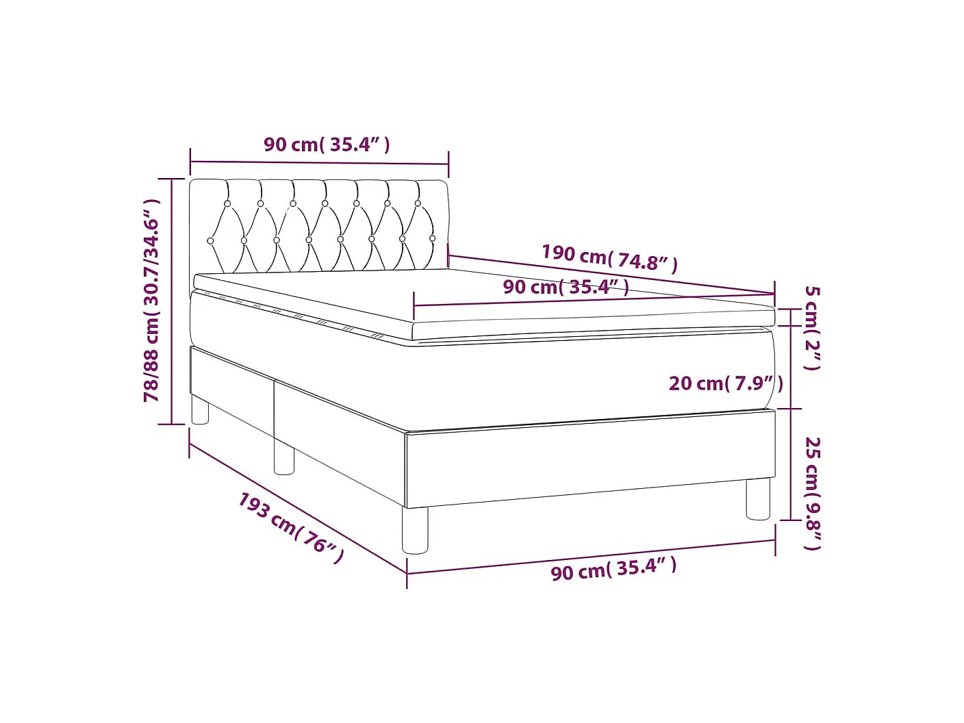 Lattenbodem met matras Zwart 90x190 cm Stof