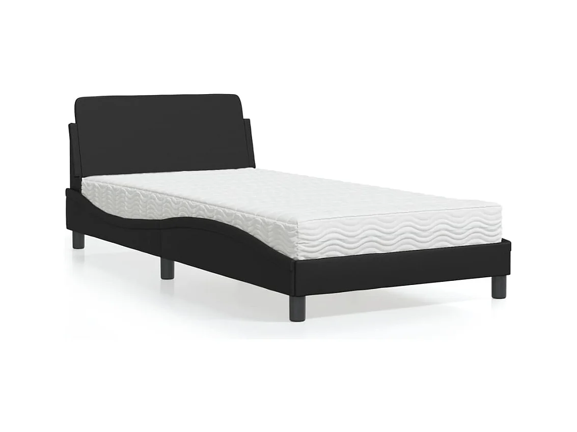 Lit avec matelas noir 100x200 cm similicuir
