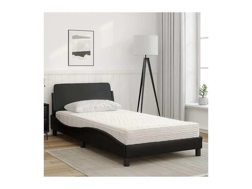 Lit avec matelas noir 100x200 cm similicuir