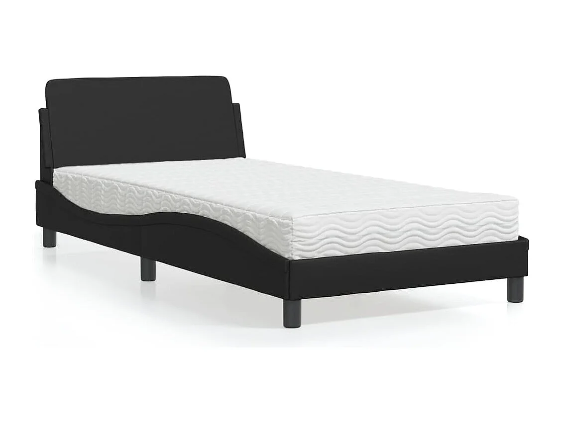 Lit avec matelas noir 100x200 cm similicuir