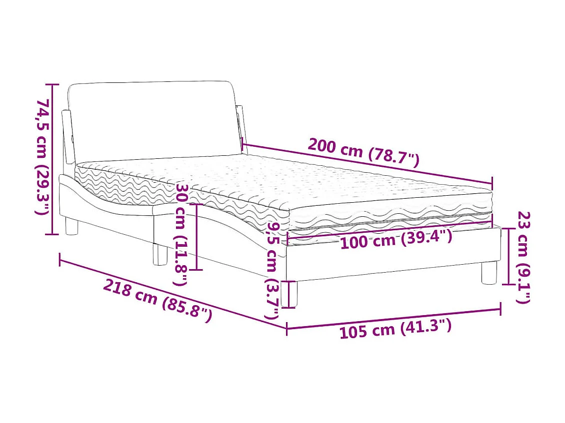 Lit avec matelas noir 100x200 cm similicuir