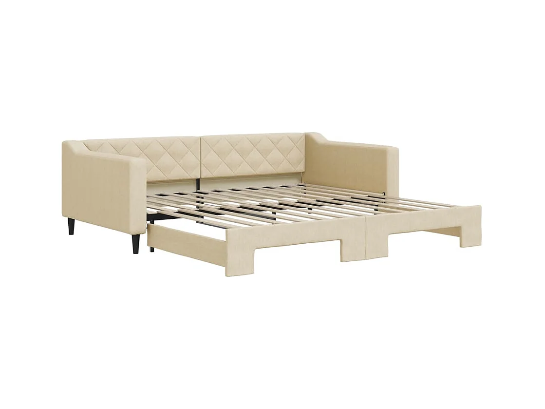 Cama de día con cama nido tela crema 100x200 cm