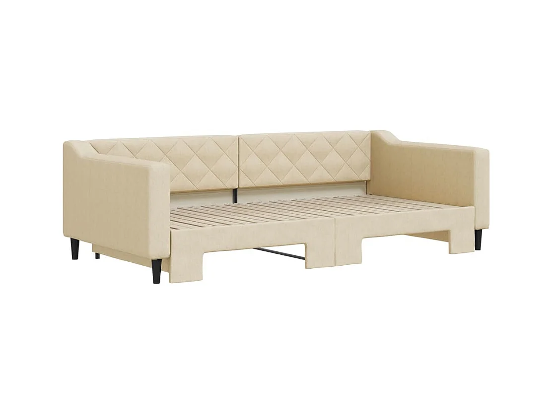 Cama de día con cama nido tela crema 100x200 cm