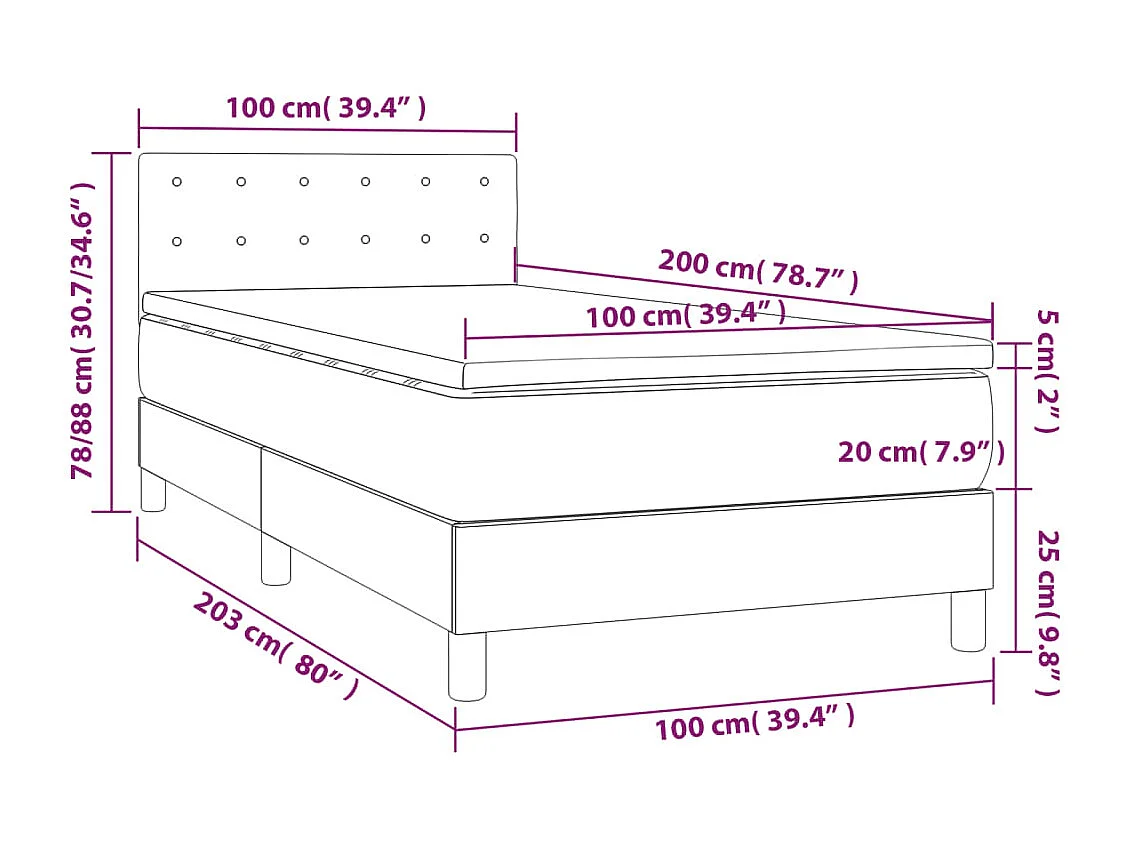 Sommier à lattes de lit avec matelas Noir 100x200 cm Tissu